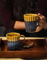 Coffee Mug Ribbed Blue and Brown
