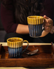 Coffee Mug Ribbed Blue and Brown