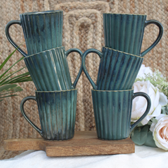 Coffee Mug Ribbed Blue