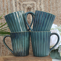 Coffee Mug Ribbed Blue