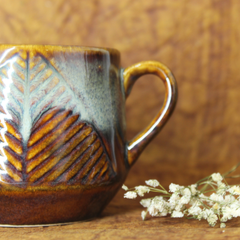 Chai mug Leaf Print Brown