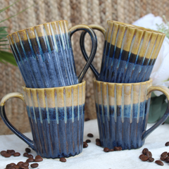 Coffee Mug Ribbed Blue and Brown