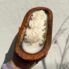 Decorative Wooden Tub Candle With White Gold Rose
