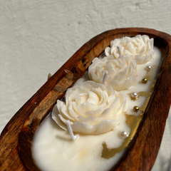 Decorative Wooden Tub Candle With White Gold Rose