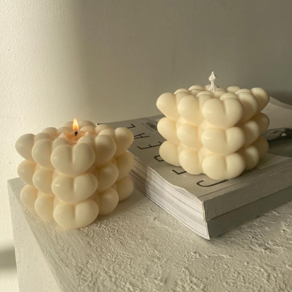 Heart shaped bubble soy wax candle - Set of 2