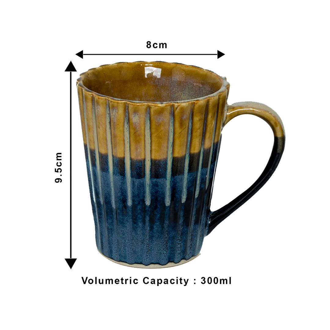 Coffee Mug Ribbed Blue and Brown