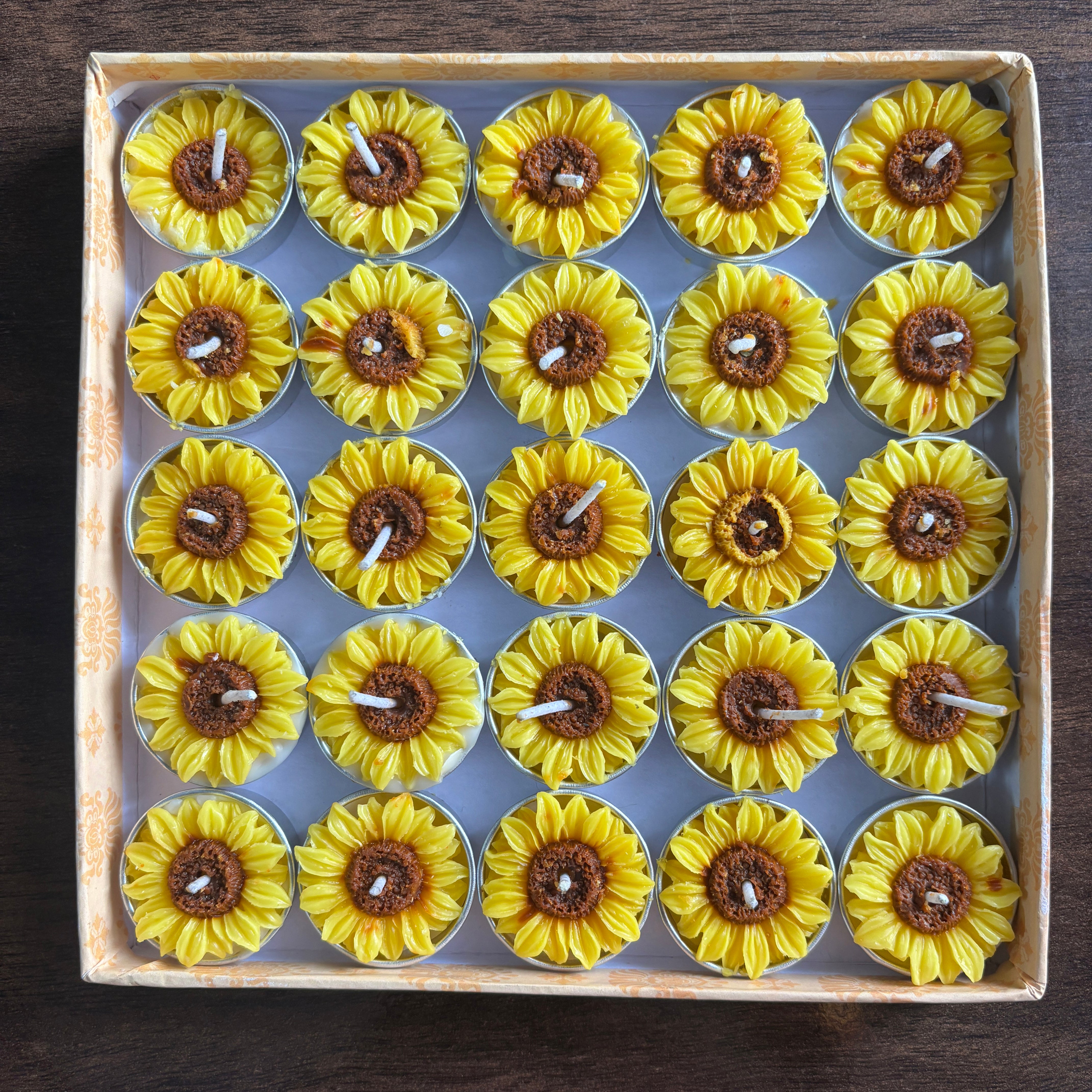 Sunflower Floating Tea Light Candle Set of 25 Assorted fragrance and colour