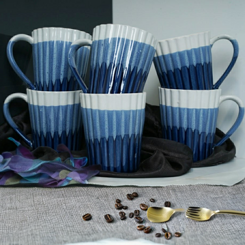 Blue & White Striped Design Set of 4 (300 ML) Each