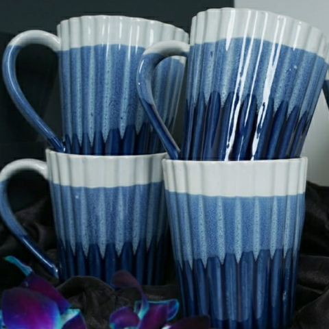 Blue & White Striped Design Set of 4 (300 ML) Each